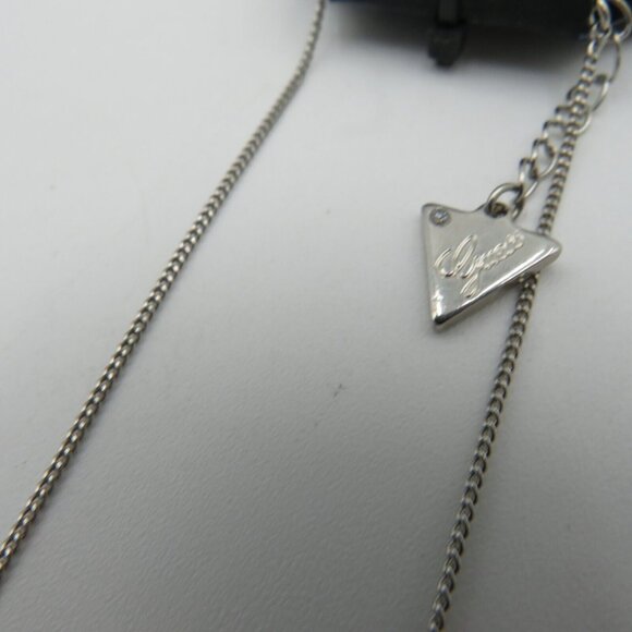 Guess Necklace 16" Silver Tone Interlocking Heart Charms Logo Extender New - Picture 7 of 9
